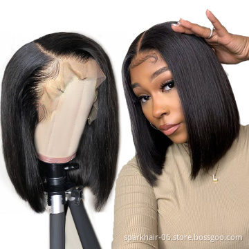 Vendor Wholesale Brazilian Raw Virgin Aligned Bundles Straight Bob Wigs HD Transparent Front Lace 100% Human Hair Bob Wig